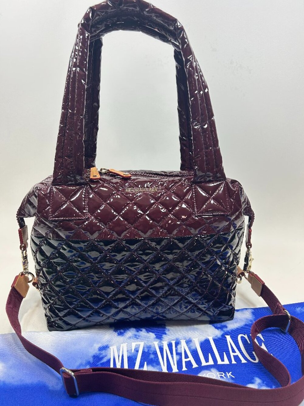 MZ WALLACE Medium Stutton Colorblock Lacquer Black & Wine Crossbody/Shoulder Bag